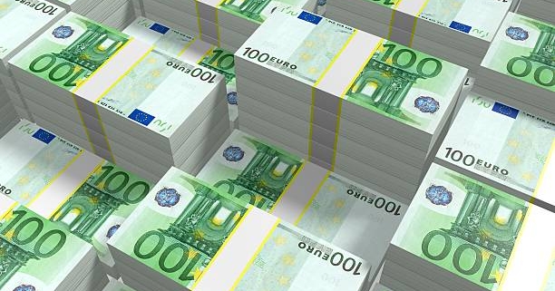Stacks of 100 euro banknotes