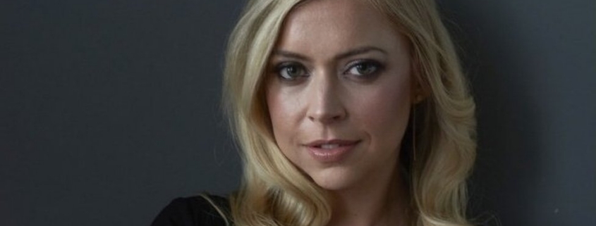 Close-up blonde woman with wavy hair
