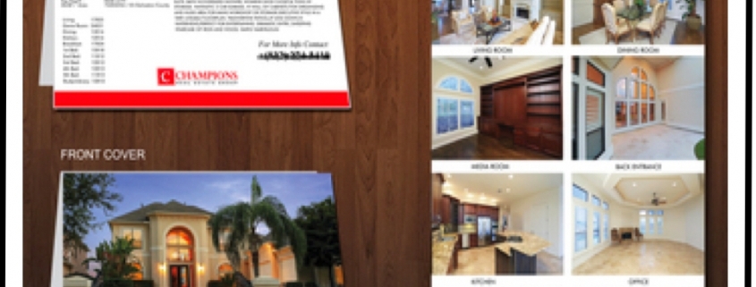 Real estate brochure featuring photos of a house