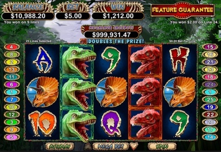 Dinosaur themed online slot machine screen
