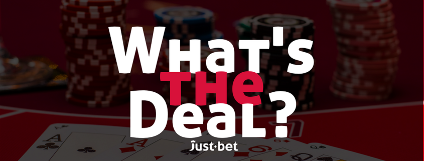 Poker cards and chips on casino table