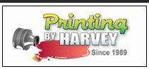 Printing By Harvey logo with spilled red paint