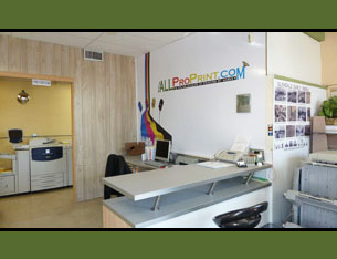 AllProPrint print shop reception with printers