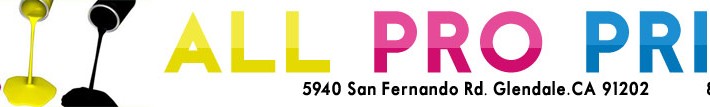 ALL PRO PRINT logo with CMYK paint drips
