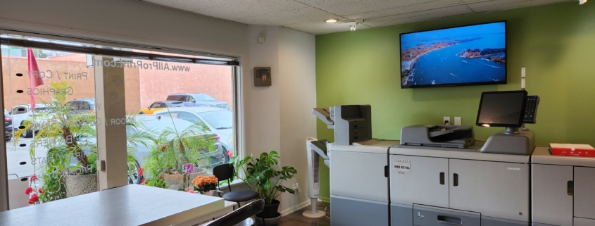 Print shop interior with large copier