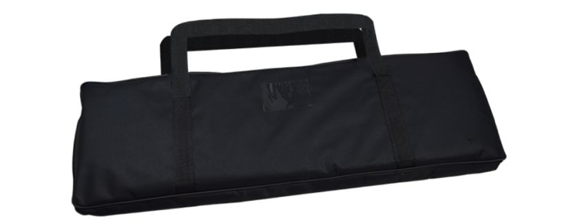 Black padded rectangular carrying case with handle