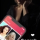 Woman beside dating app screen with profiles