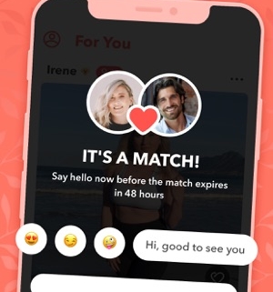 Smartphone dating app screen showing match and chat