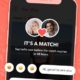 Smartphone dating app screen showing match and chat
