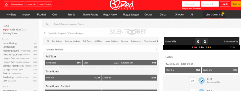 32Red betting site showing football match odds