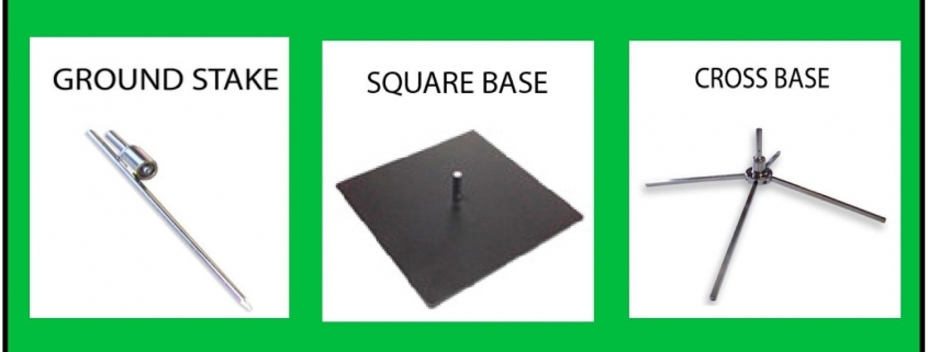 Three flag bases: ground stake, square, cross