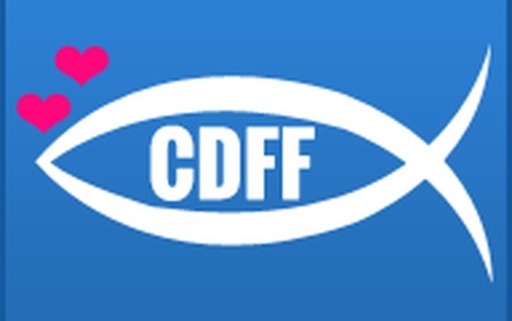 CDFF Christian fish logo with pink hearts