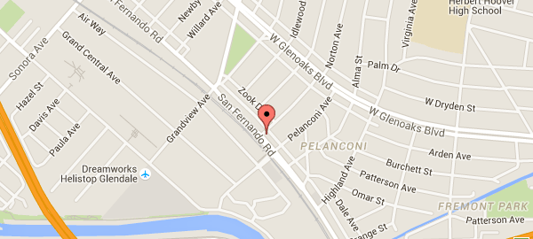 Map with red pin on San Fernando Road