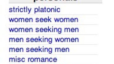 Dating site preference list: men/women options