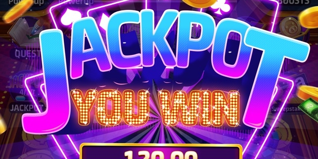 Bright neon jackpot win screen with cash