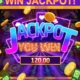 Bright neon jackpot win screen with cash