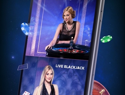 Mobile phone showing live roulette and blackjack