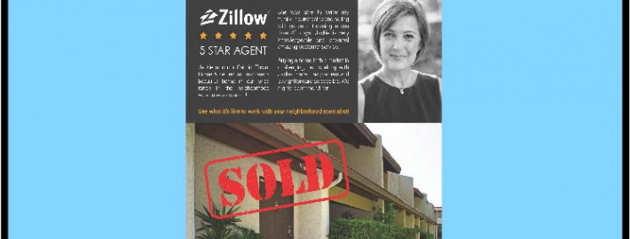 Real estate postcard showing sold house and agent