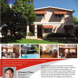 Real estate flyer featuring two-story house