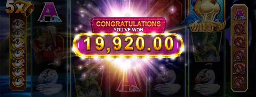 Slot machine screen showing €19,920.00 win