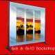 Three-panel tropical sunset backdrop on stand