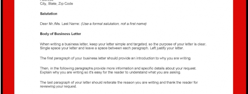Business letter example page with red border