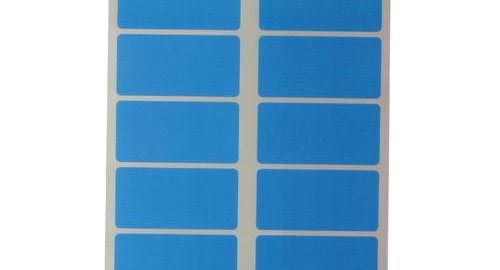 Sheet of blue rectangular adhesive labels