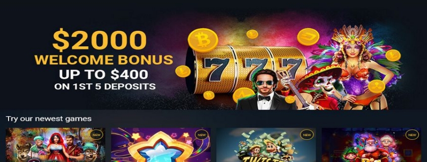 Casino website banner showing $2000 welcome bonus