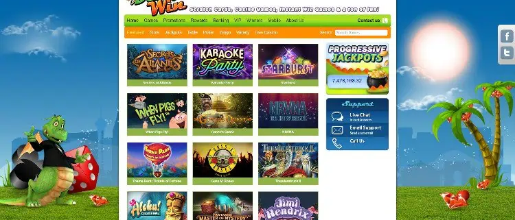 Bright cartoon casino games website homepage