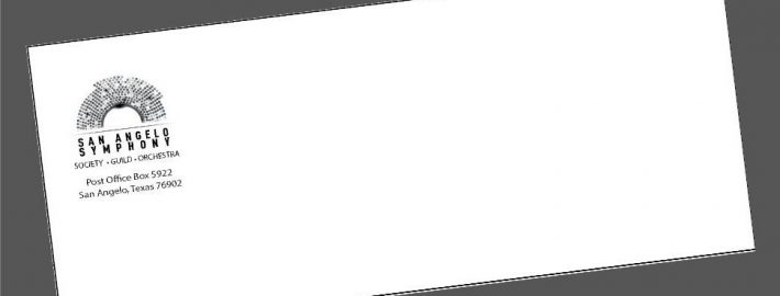 White envelope with San Angelo Symphony logo