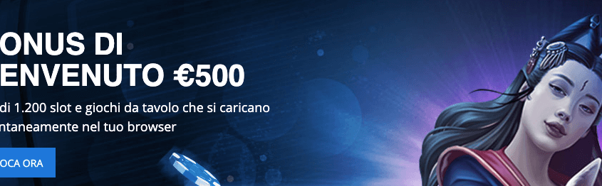 €500 welcome casino banner with sorceress