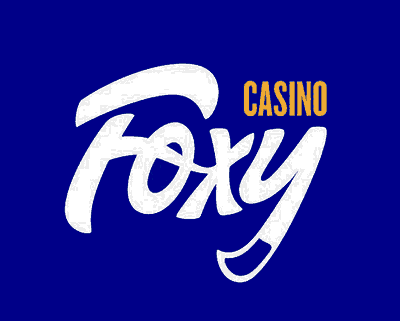 Foxy Casino logo on blue background