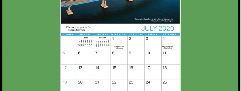 Wall calendar with bridge photo