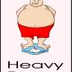 Cartoon overweight man in red shorts on scale