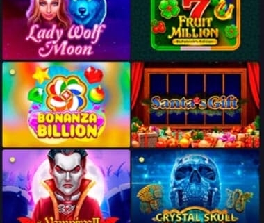 Mobile casino app showing colorful slot game thumbnails