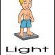 Cartoon fit man standing on bathroom scale
