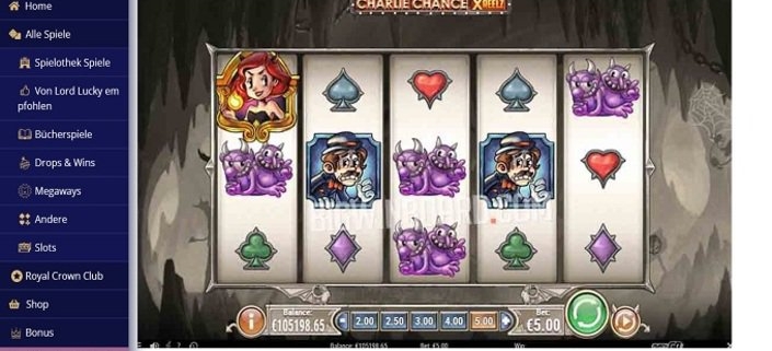 Charlie Chance online slot machine screen