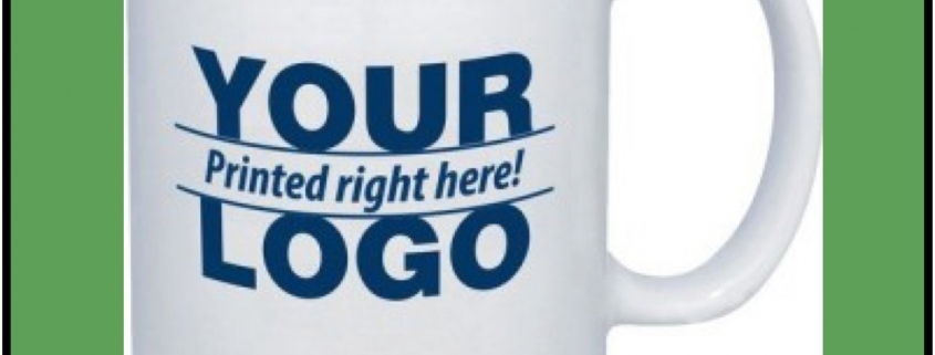 Customizable white coffee mug with logo