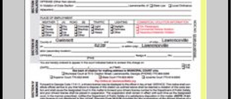 Two-part Georgia traffic citation form