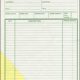 Blank green order form with itemized table