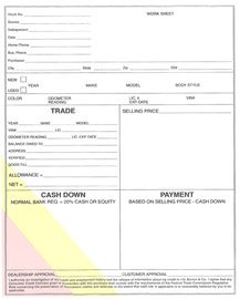 Blank car sales worksheet form
