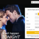 Smiling couple next to online dating signup