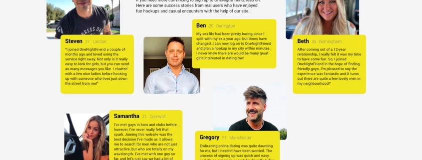 User testimonial collage with photos and quotes