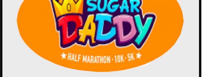 Orange oval with colorful Sugar Daddy logo