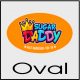 Orange oval with colorful Sugar Daddy logo