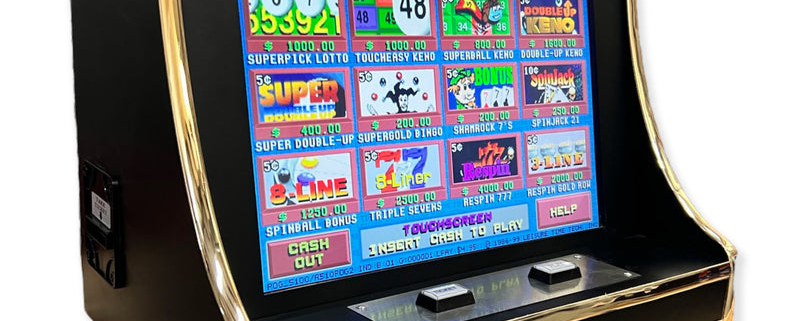 Black tabletop keno gaming machine with screen