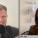 Man and woman smiling in split-screen video call