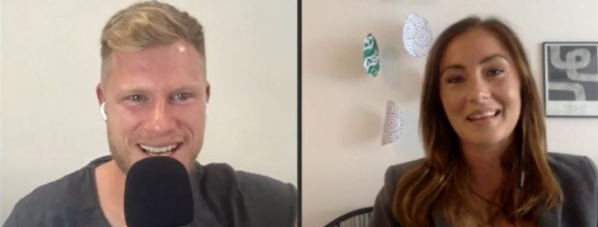 Man and woman smiling in split-screen video call