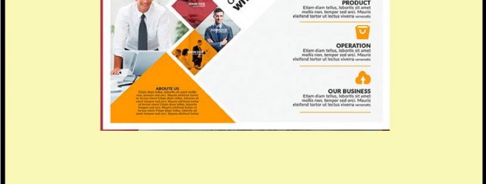 Company brochure featuring staff photos and icons