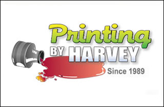 Printing by Harvey logo with spilled red ink